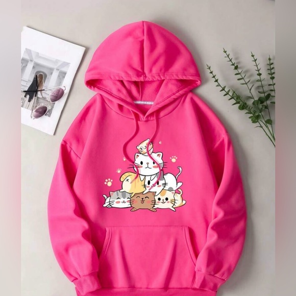 Cartoon Graphic Kangaroo Pocket Drawstring Thermal Lined Hoodie - Picture 2 of 4